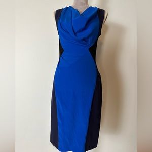 Etcetra cowl neck sleevless color block cocktail midi dress size 2